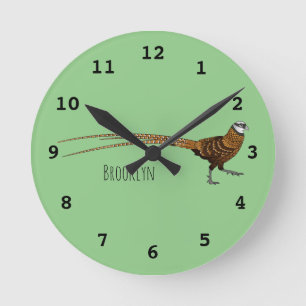 Reeves's pheasant bird cartoon illustration round clock