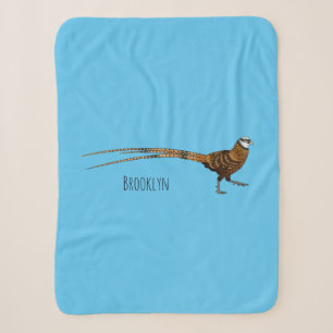 Reeves's pheasant bird cartoon illustration sherpa blanket