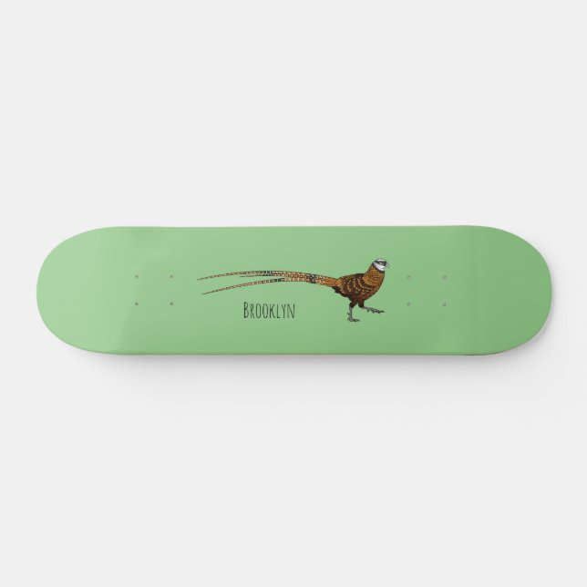 Reeves's pheasant bird cartoon illustration skateboard (Horz)