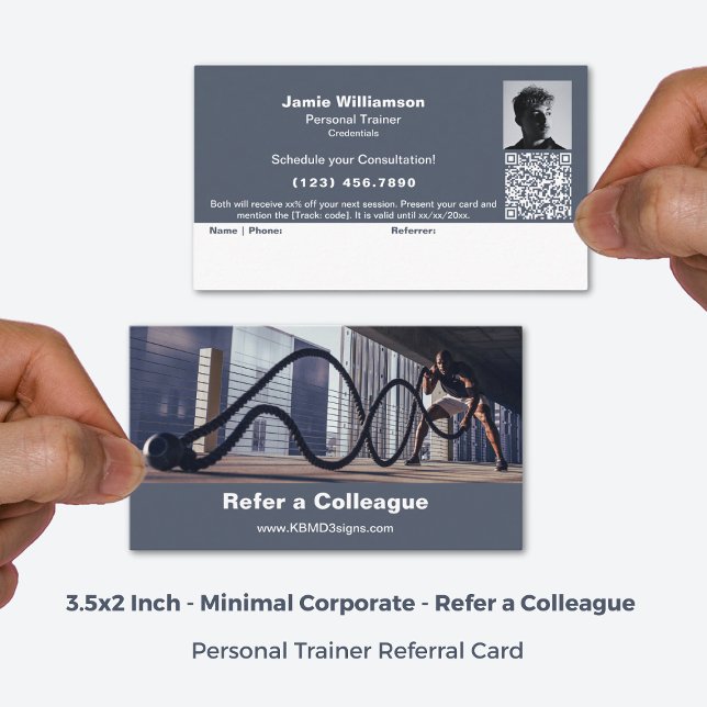 Refer a Colleague Grey Corporate Personal Trainer Referral Card (3.5x2 Inch, Minimal Refer a Colleague Grey Corporate Personal Trainer Referral Card)