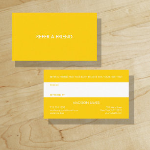Refer a Friend   Bold Bright Golden Yellow Minimal Business Card