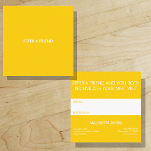 Refer a Friend   Bold Bright Golden Yellow Minimal Square Business Card