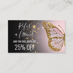 refer a friend butterfly on black referral card