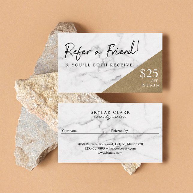 Refer A Friend Elegant Marble & Gold Referral Business Card (Refer A Friend Elegant Marble & Gold Referral Business Card)