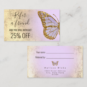 refer a friend lavender butterfly logo business card