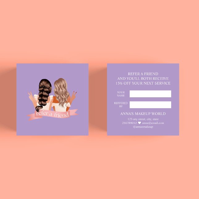 Refer a Friend Makeup Artist Beauty Salon Purple Referral Card (Lavender Referral Card - Makeup Artist, Beauty Salon, Cosmetician, Nail, Brow, Lash Technician)