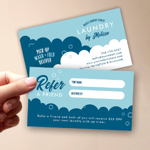 Refer A Friend Mobile Laundry Service Blue & White Referral Card