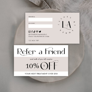 Refer a Friend Modern Serif Font Salon & Spa Taupe Referral Card