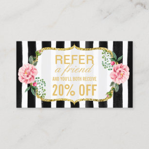 Refer a Friend Pink Floral Gold Stripes Referral