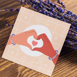 Refer A Friend Pink Heart Cute Hands Illustration Referral Card