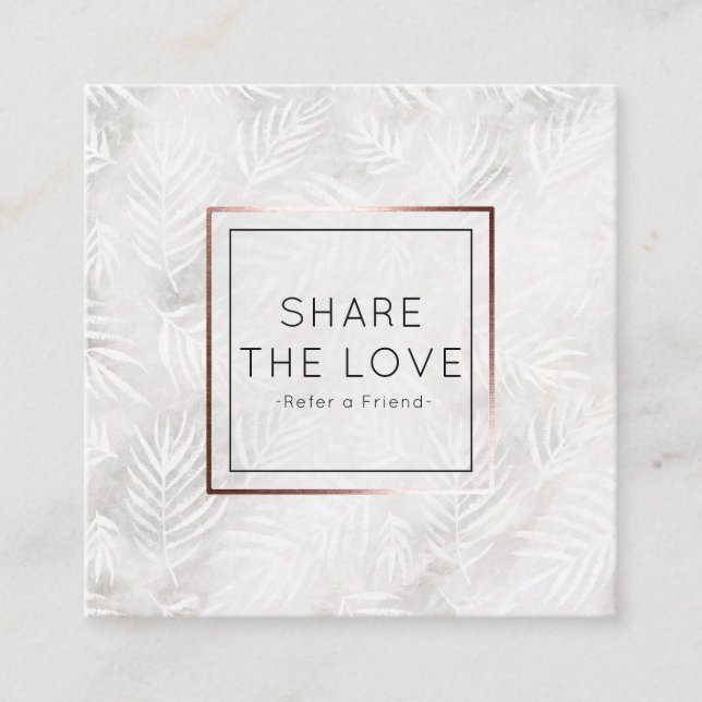Refer a Friend Silver Palm Leaves Referral Salon Square Business Card (Front)