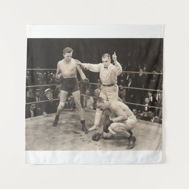 Referee counting over boxer in ringboxing, vintage tapestry (Front)