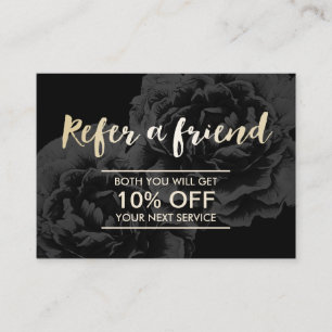 Referral Card   Elegant Dark Floral Gold Script