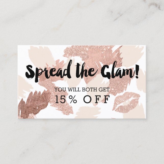 Referral card glam typography lips rose gold brush (Front)