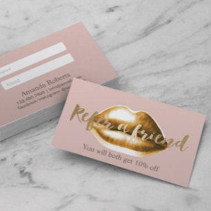 Referral Card Gold Lips Blush Pink Girly Salon