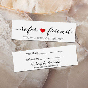 Referral Card Minimalist Simple Red Heart Script