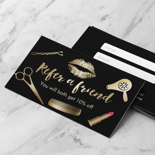 Referral Card Modern Black & Gold Beauty Salon