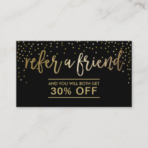 Referral Card Modern Black & Gold Confetti