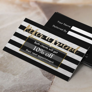 Referral Card Modern Black & White Stripes