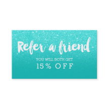 Referral card modern faux aqua glitter typography