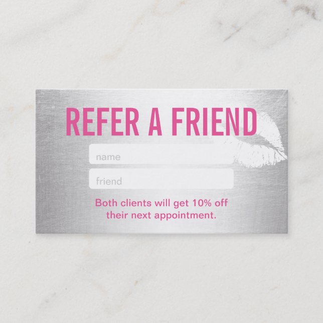Referral Card | Modern Silver & Pink Makeup Artist (Front)