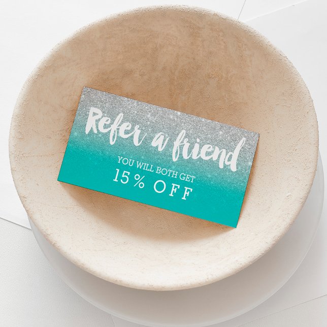 Referral card modern typography teal silver (Creator Uploaded)