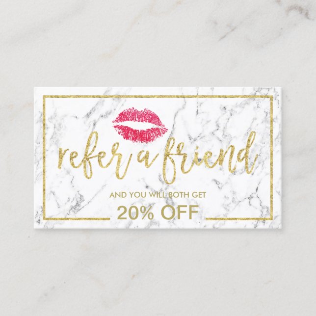 Referral Card | Red Lips Makeup Artist Marble (Front)