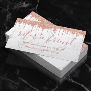 Referral Card Rose Gold Dripping White Marble