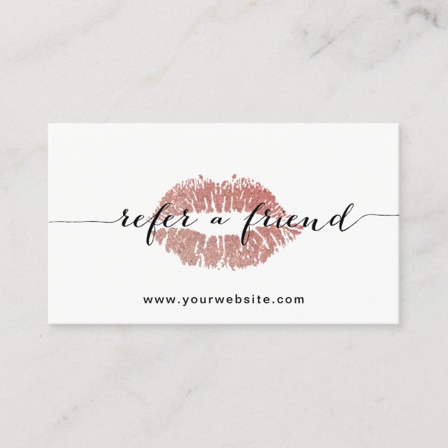 Referral Card | Rose Gold Lips Salon Minimalist (Front)