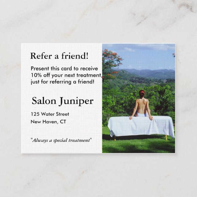 Referral Card with outdoor massage table (Front)