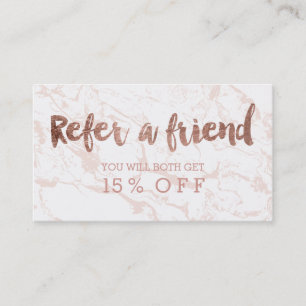 Referral modern rose gold typography pink marble card