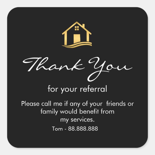 Referral Real Estate Thank You business Square Squ Square Sticker (Front)