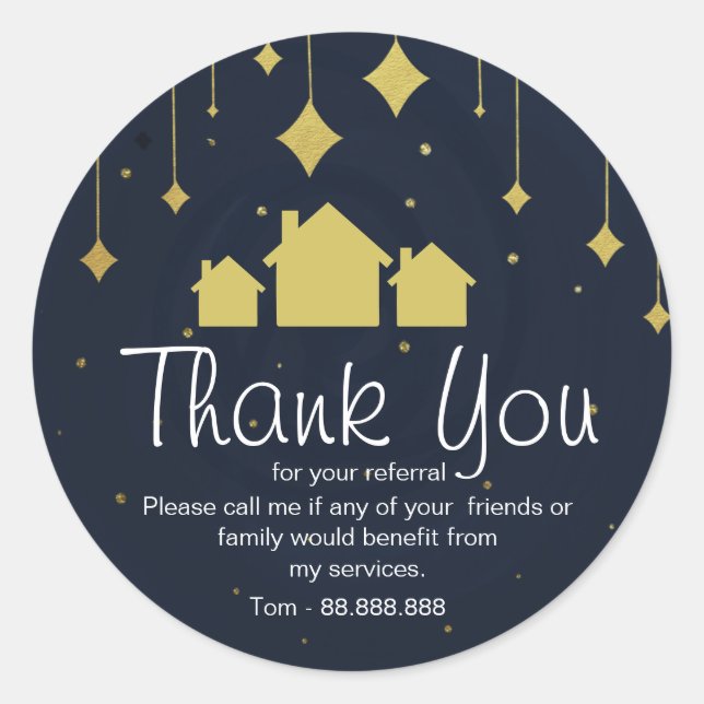 Referral Real Estate Thank You business Square Sti Classic Round Sticker (Front)