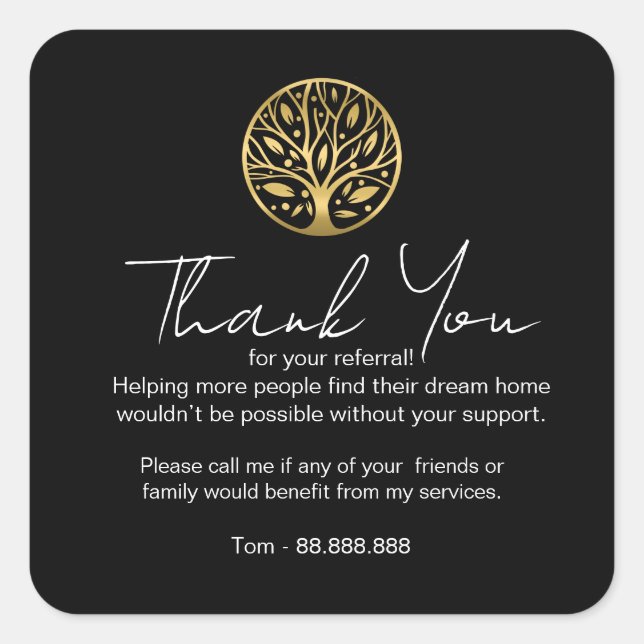Referral Real Estate Thank You Business Sticker  (Front)