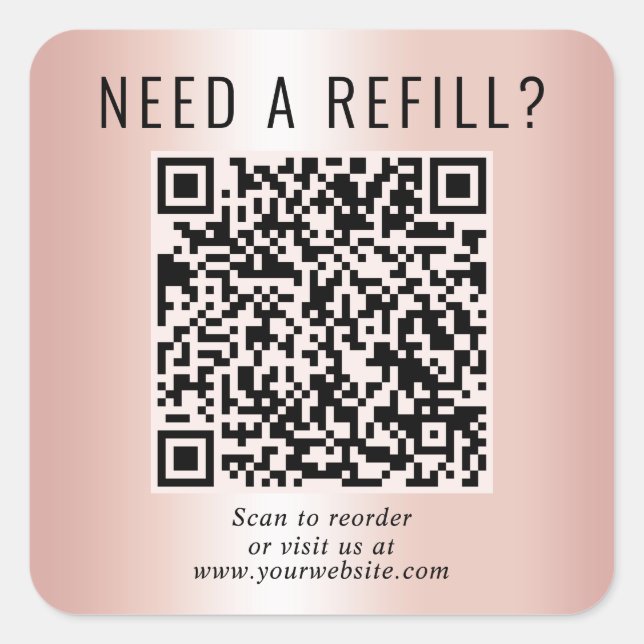 Refill QR Code Rose Gold Square Sticker (Front)