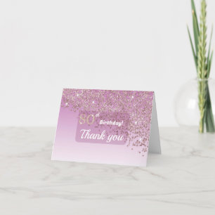 Refined 80th Birthday Rose Gold Glitter Thank You Card