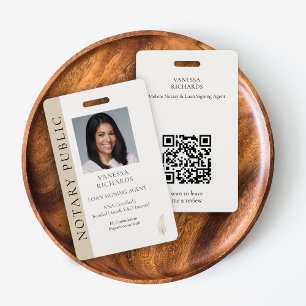 Refined Beige Gold Feather Mobile Notary QR Photo  ID Badge