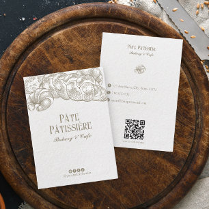 Refined Beige Vintage Sepia Tone Breads Bakery QR  Business Card