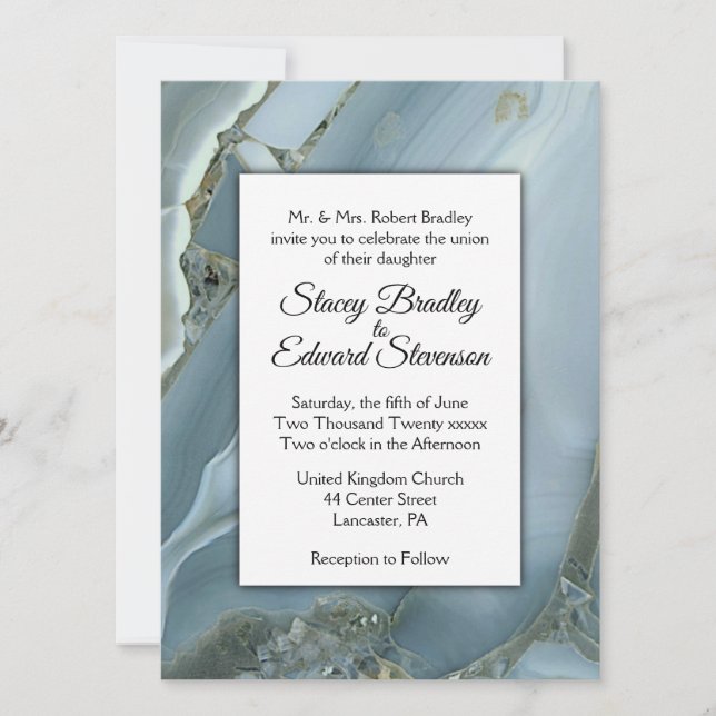 Refined Blue Marble Agate Wedding Invitation (Front)