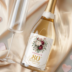 Refined Blush Burgundy 80th Birthday Champagne Sparkling Wine Label