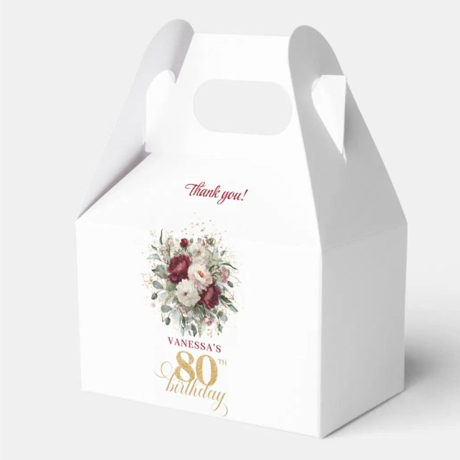 Refined Blush Burgundy 80th Birthday Favour Boxes (Refined Blush Burgundy 80th Birthday Favor Box)