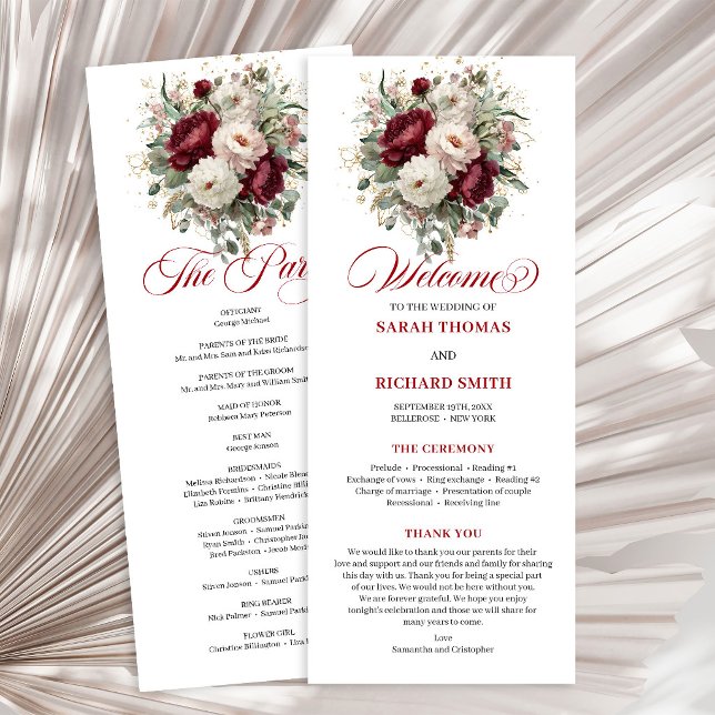 Refined Blush Burgundy Gold Wedding Program Programme (Refined Blush Burgundy Gold Wedding Program)