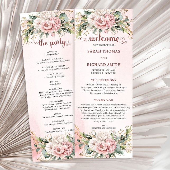 Refined Blush Pink Floral Greenery Wedding Program Programme (Refined Blush Pink Floral Greenery Wedding Program)