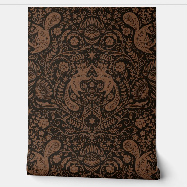 Refined Bohemian Cats - Bleached Black Wallpaper (Unrolling)