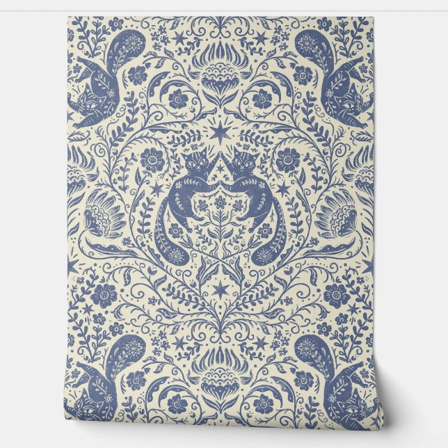 Refined Bohemian Cats - Blue Nova Light Wallpaper (Unrolling)