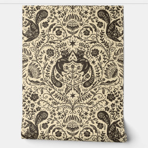 Refined Bohemian Cats - Faded Warm Black Wallpaper