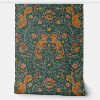 Refined Bohemian Cats - Moody Teal & Orange Wallpaper