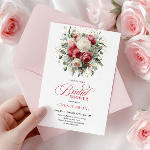 Refined Bohemian Crimson Red White Gold Shower Invitation