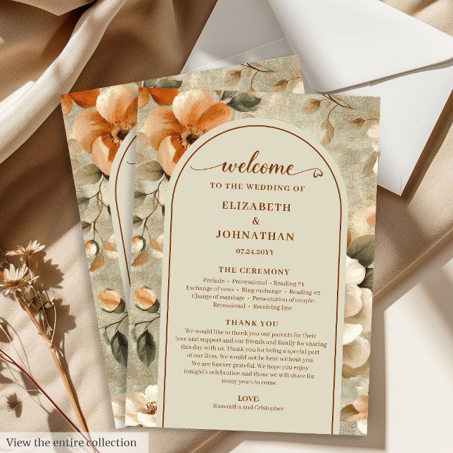 Refined Boho Copper Ivory Sage Wedding Program Programme (Refined Boho Copper Ivory Sage Wedding Program)
