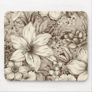 Refined Botanical Motif in Soft Sepia Tones Mouse Mat